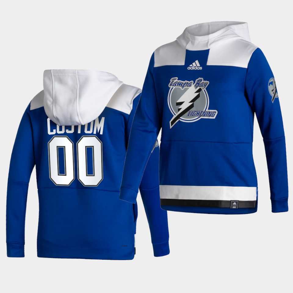 Men Tampa Bay Lightning 00 Custom Blue NHL 2021 Adidas Pullover Hoodie Jersey